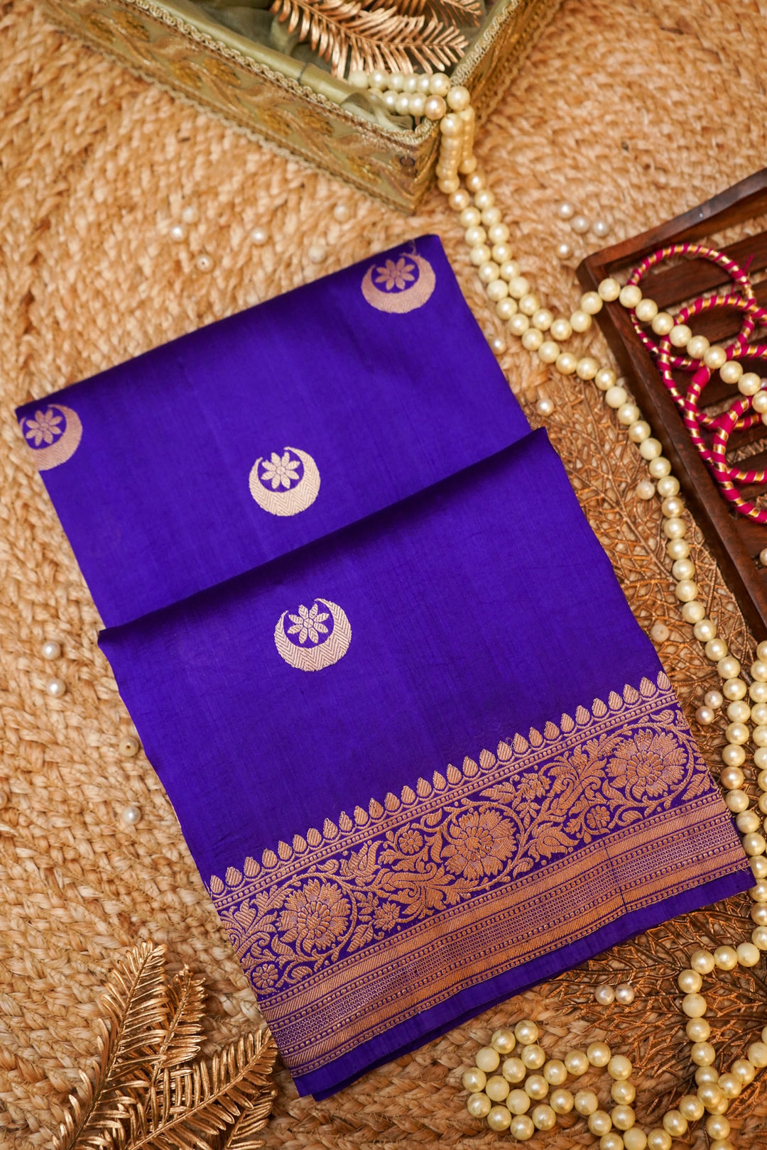 Celebrity Inspired Violet Pure Katan Silk Saree with Chand Boota Design