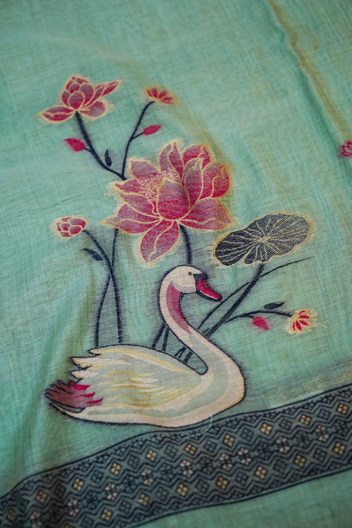 Sea Green Cotton Silk Suit Set with Resham Embroidery