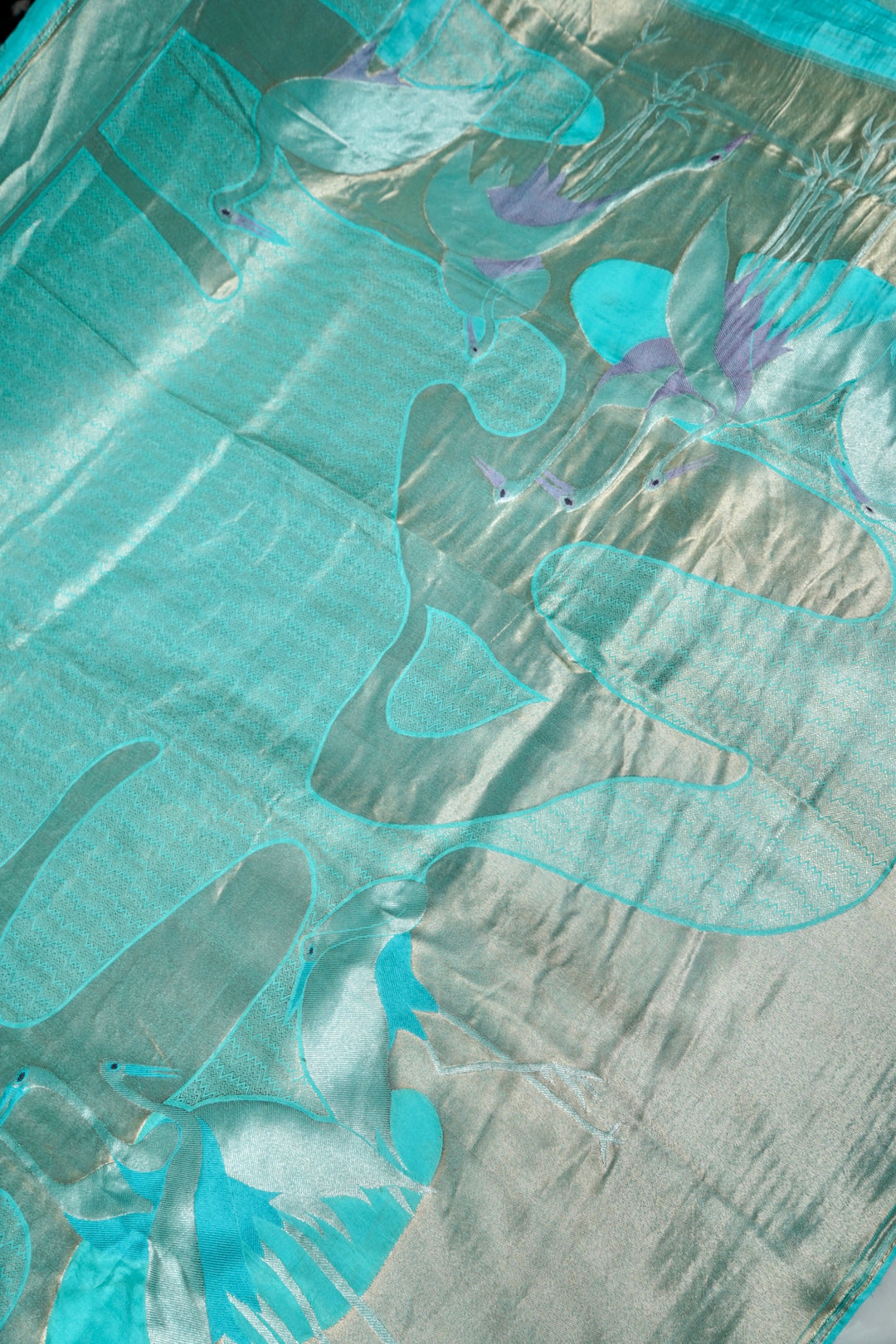 Aqua Green Pure Mashru Saree with Contemporary Design Patterns