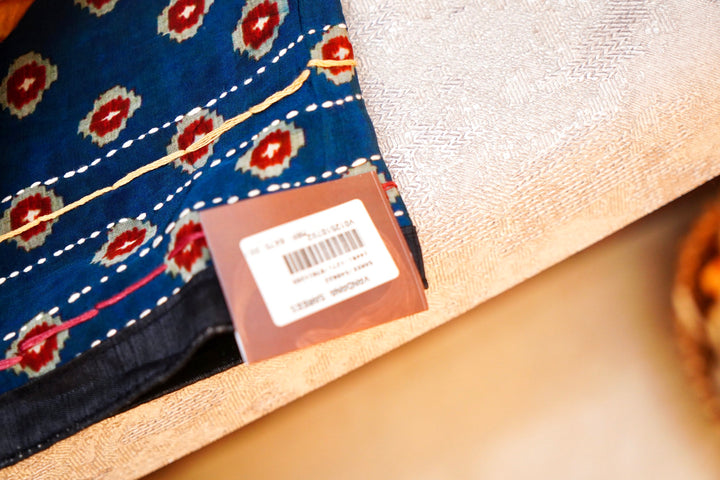Art-Inspired Teal Blue Crepe Silk Saree – Soft Drape with Unique Figure Prints