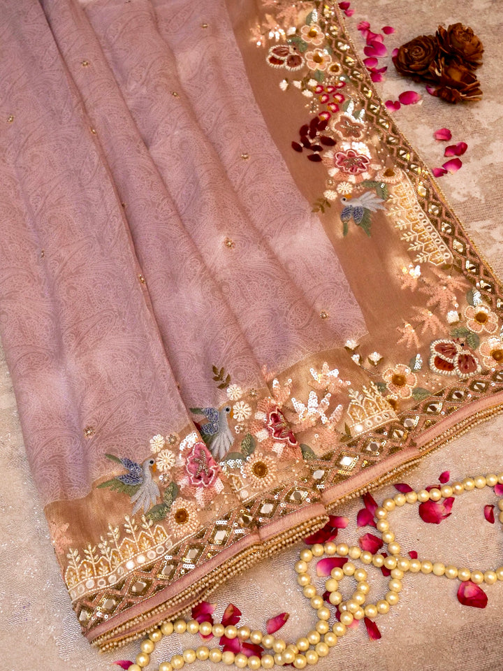 Handwoven Banarasi Soft Silk Brocade Saree with Handmade Embroidery