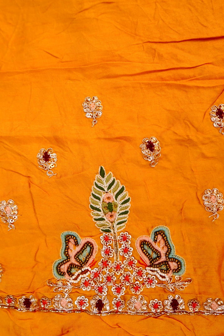 Haldi Ceremony Yellow Silk Brocade Saree with Meenakari Embroidery