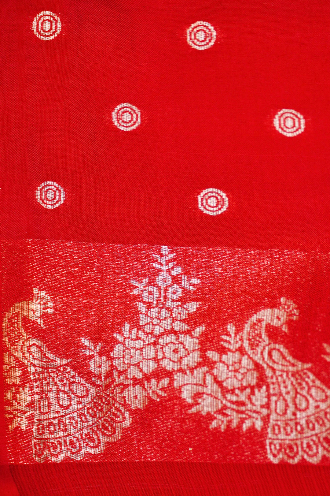 Red Bridal Kota Check Saree with Figure Motif Silk Border