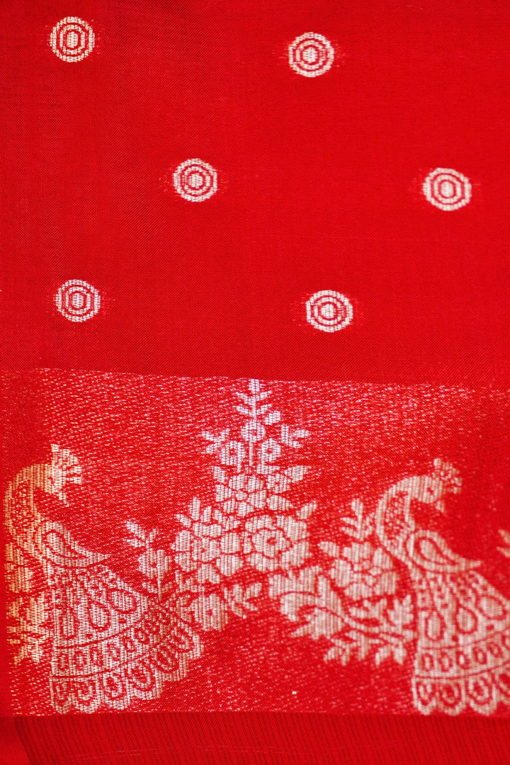 Red Bridal Kota Check Saree with Figure Motif Silk Border