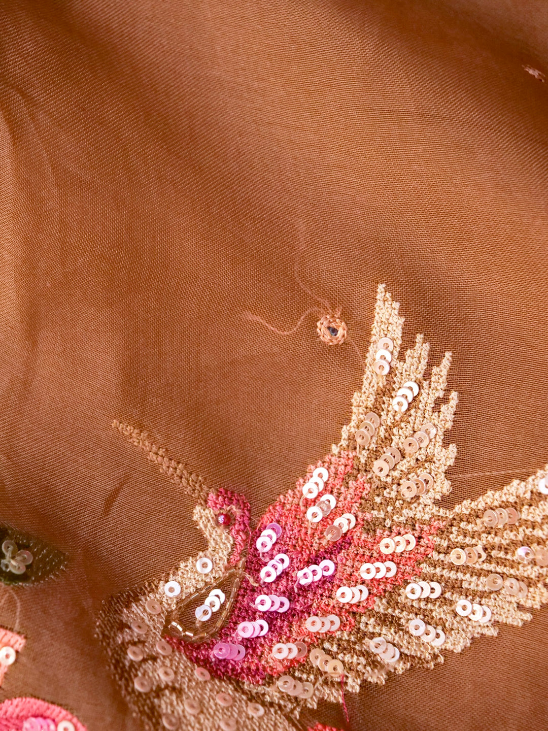 Light Brown Handloom Pure Organza Suit with Hand Resham Sequin Embroidery View 7