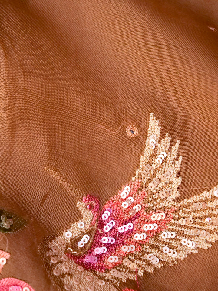 Light Brown Handloom Pure Organza Suit with Hand Resham Sequin Embroidery View 7