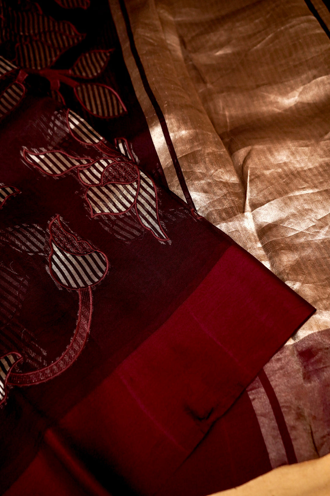 Elegance Coffee Brown Pure Organza Appliqué Work Banarasi Brocade Saree View 3