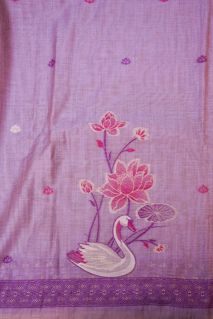 Lavender Cotton Silk Suit Set with Resham Embroidery