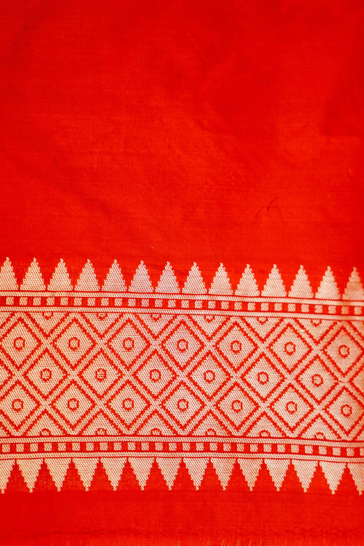 Handwoven Red Banarasi Pure Katan Silk Saree with Meenakari Floral & Bird Motifs