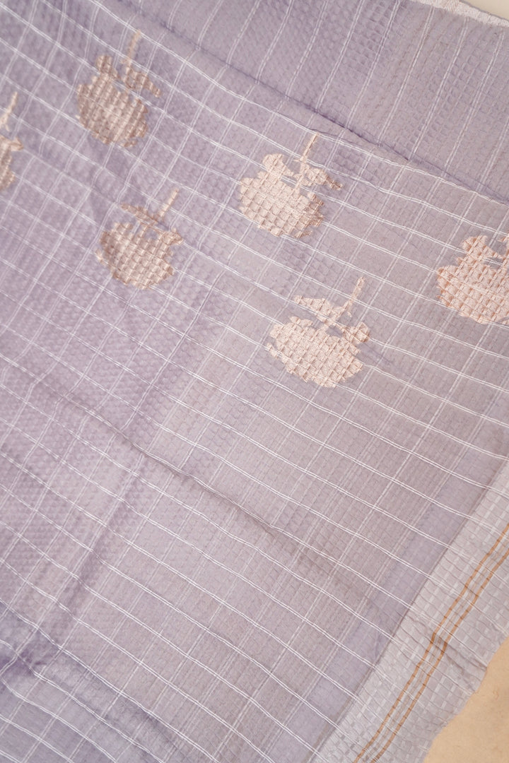 Grey Checkered Grace Pure Banarasi Silk Organza Saree View 2
