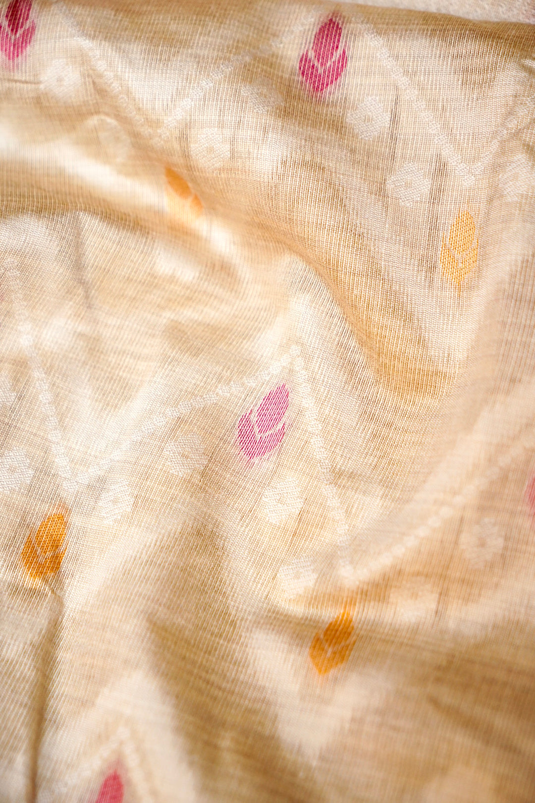 Off White Woven Unstitched Suit Set with Zigzag Dupatta