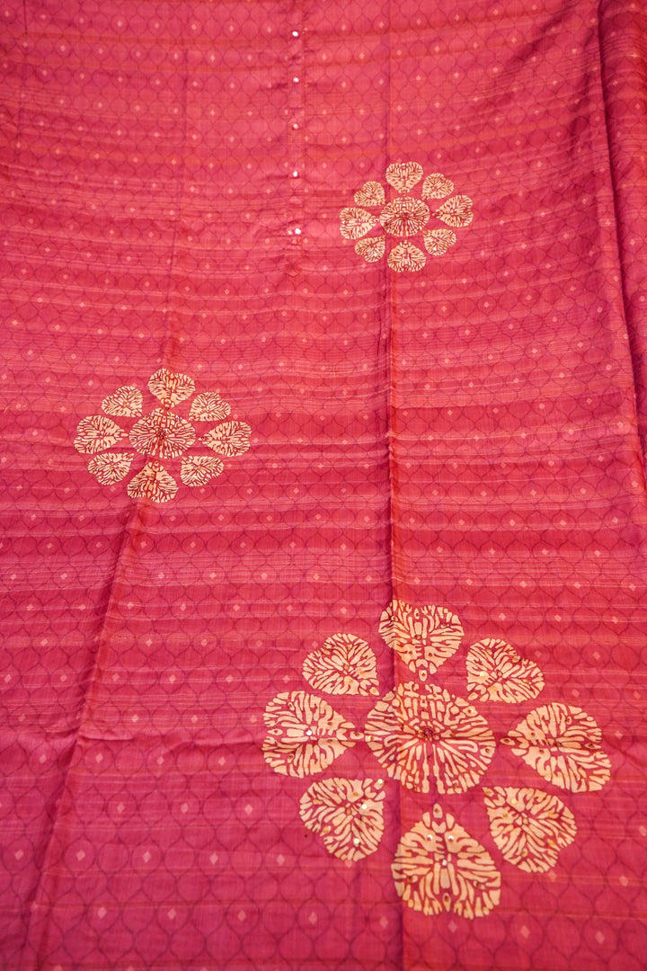 Banarasi Chanderi Tussar Silk Suit with Pink Contrats Dupatta