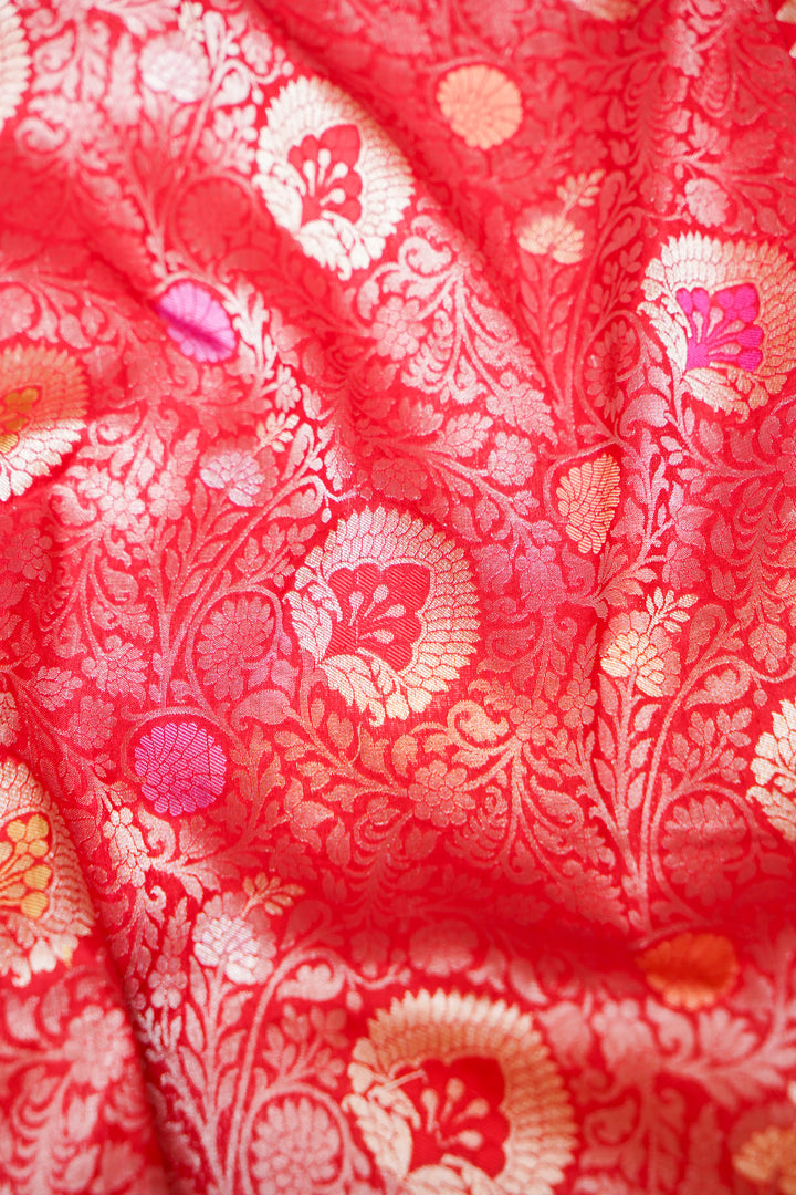 Red Bridal Handwoven Banarasi Pure Katan Silk Brocade Meenakari Jaal Saree