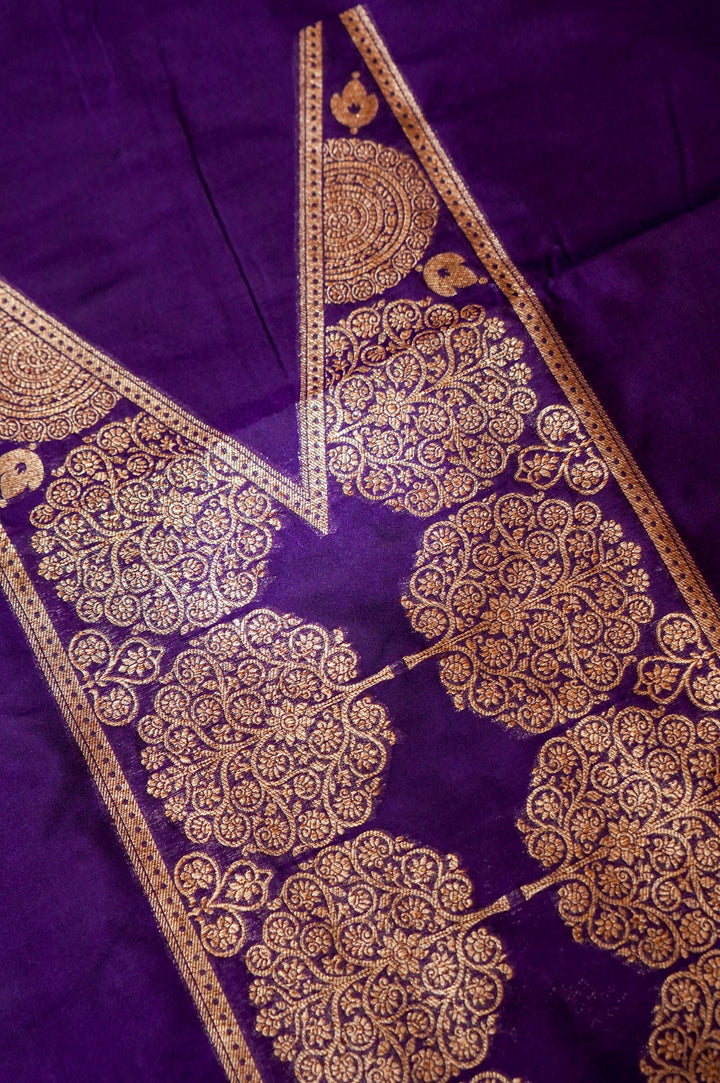 Dark Purple Unstitched Suit with Traditional Zari Weave Design View 3