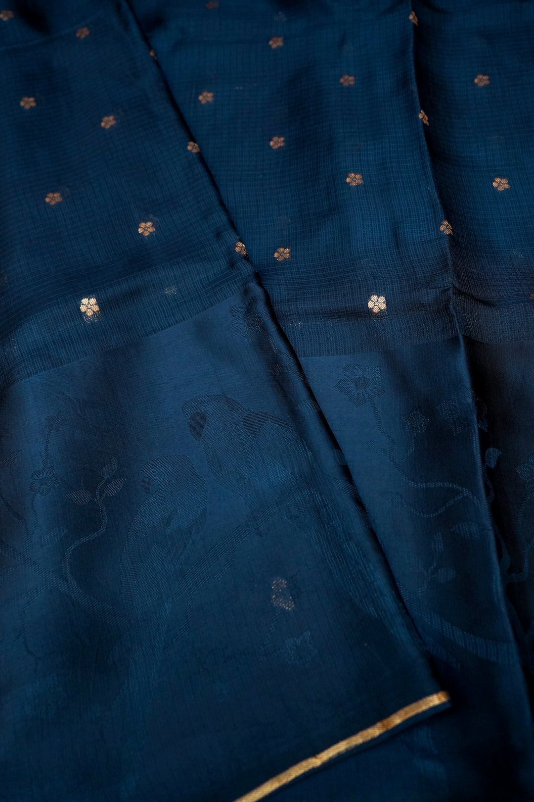 Teal Blue Banarasi Kota Saree with Silk Border &amp; Paithani Inspired Weaving