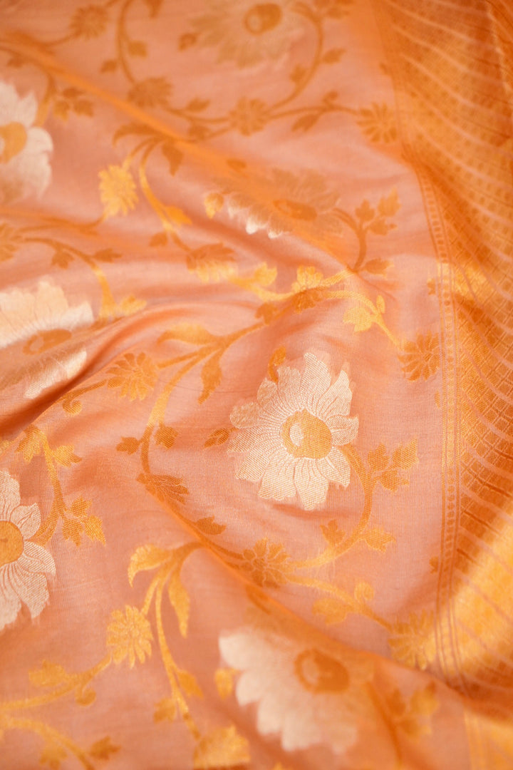 Rose Gold Handloom Pure Banarasi Katan Tissue Silk Sonaroopa Saree