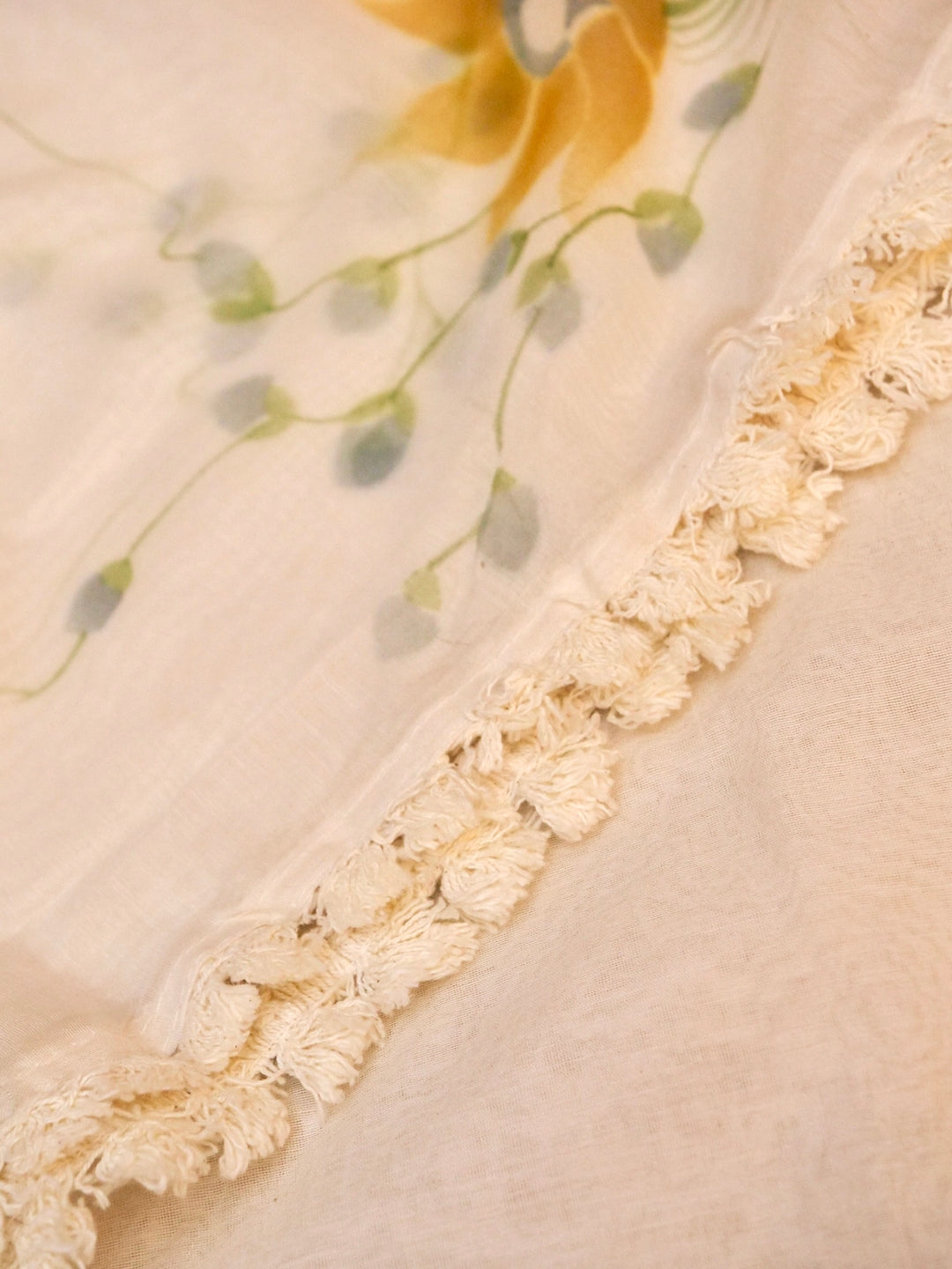 White Chanderi Silk Suit Set with Hand Painted Floral Dupatta
