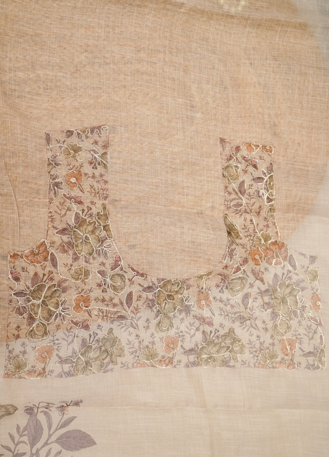 Off White Chanderi Tissue Saree with Aari Taari Embroidery Work