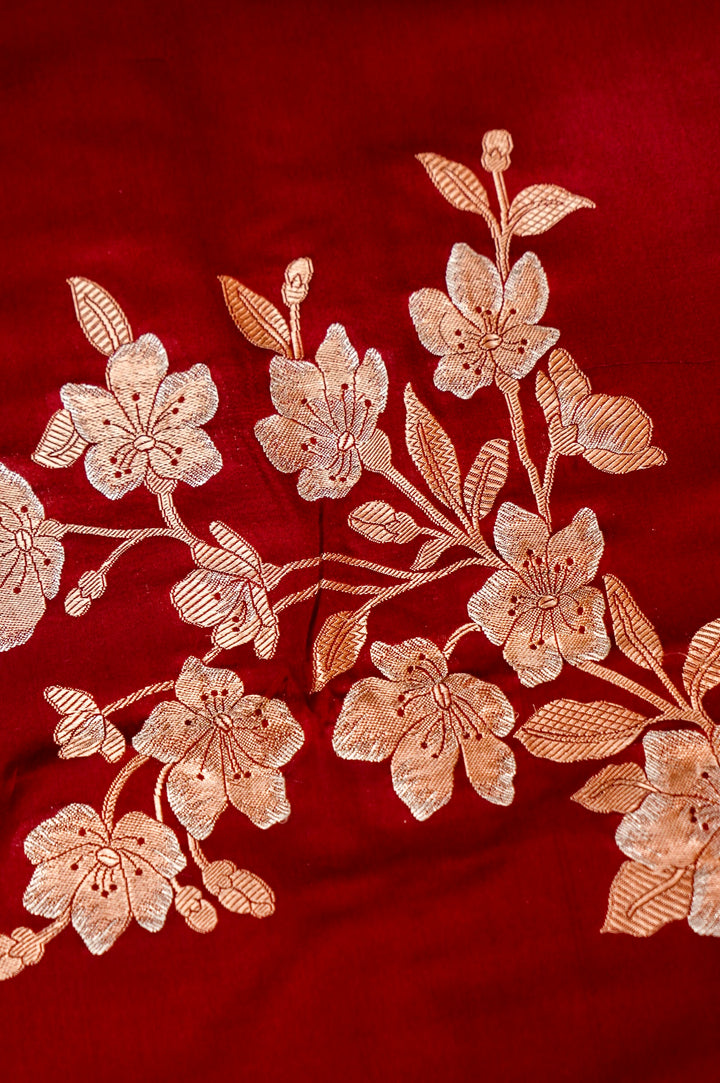 Red Satin Silk Raw Mango Inspired Cord Set with Sona Rupa Zari Weave View 3