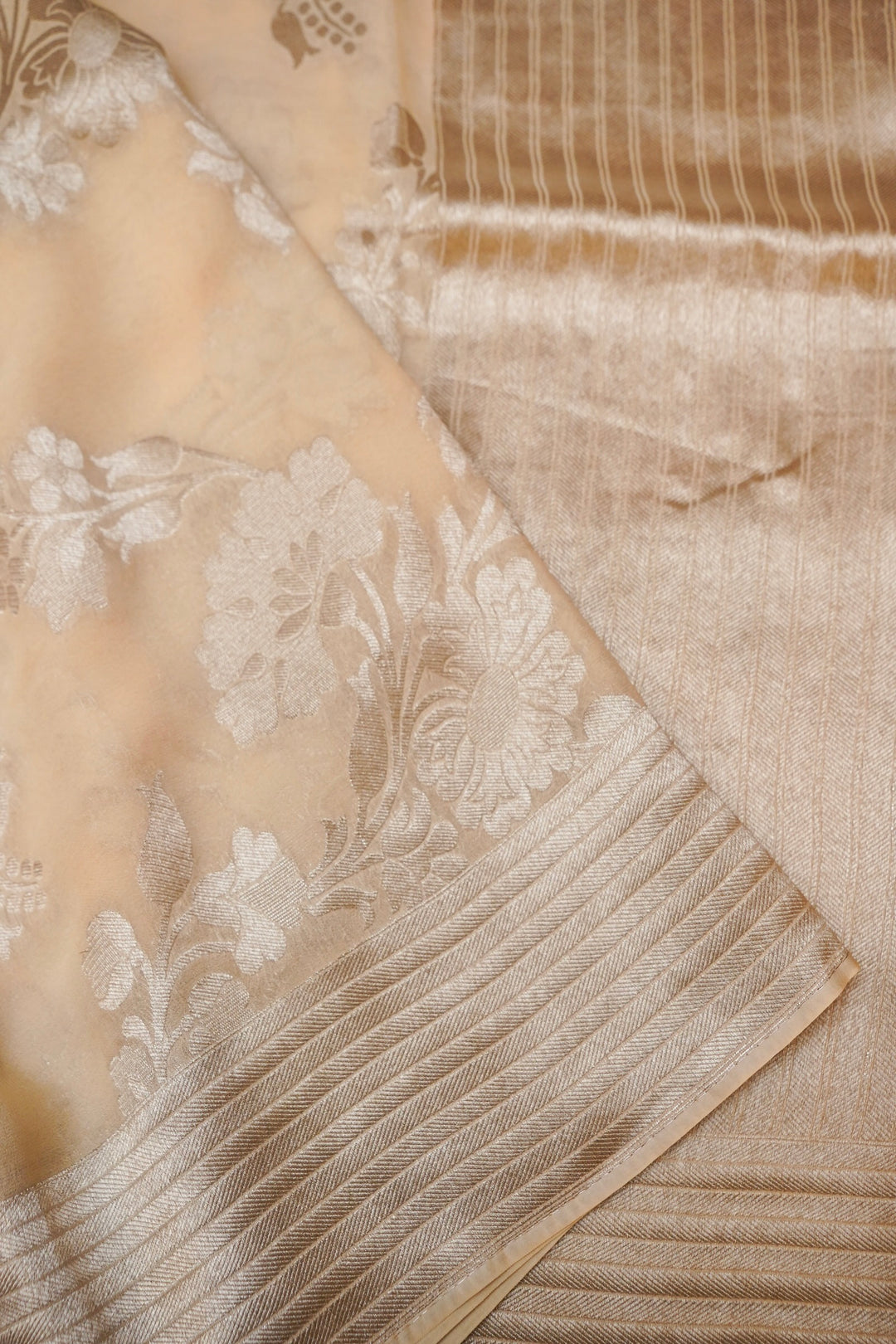 Cream Pure Georgette Saree with Zari Weave Jangla Design