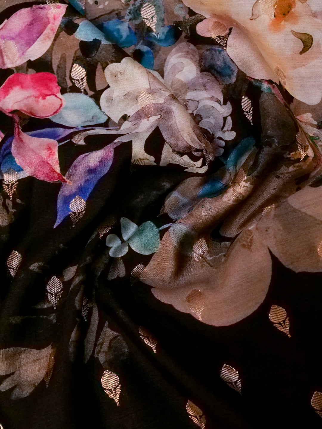 Black Pure Chiniya Silk Printed Suit with Kadwa Organza Dupatta View 6