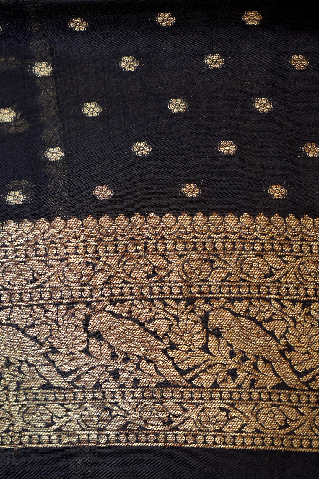 Regal Black Banarasi Chinon Georgette Saree with Antique Zari Figure Motifs