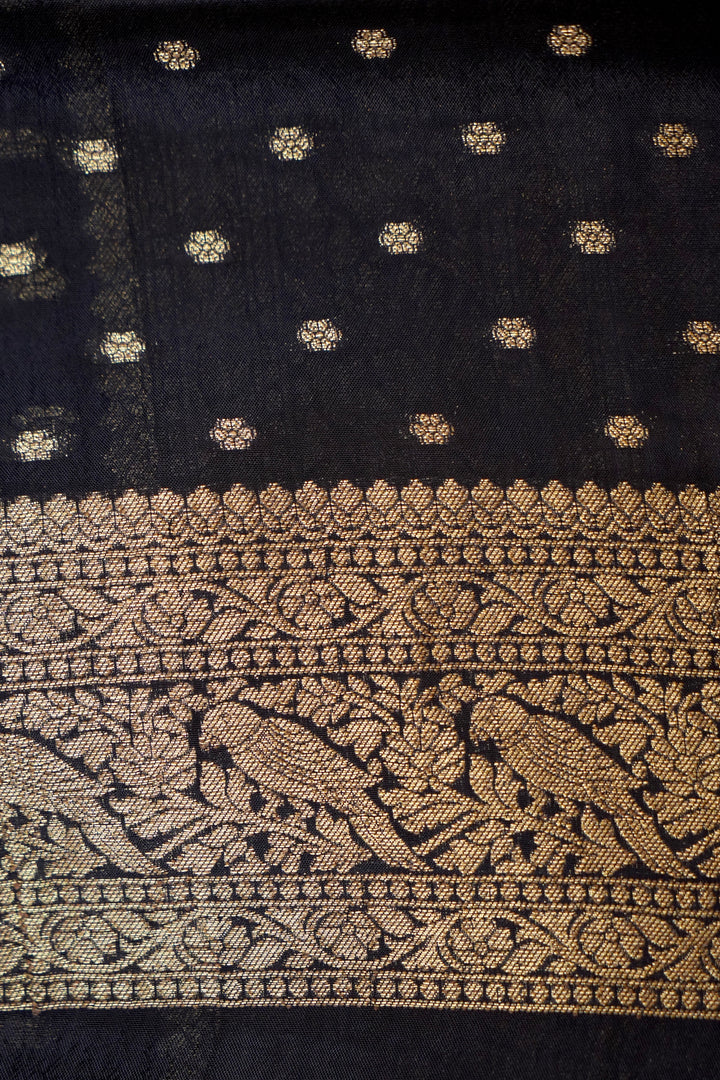 Regal Black Banarasi Chinon Georgette Saree with Antique Zari Figure Motifs