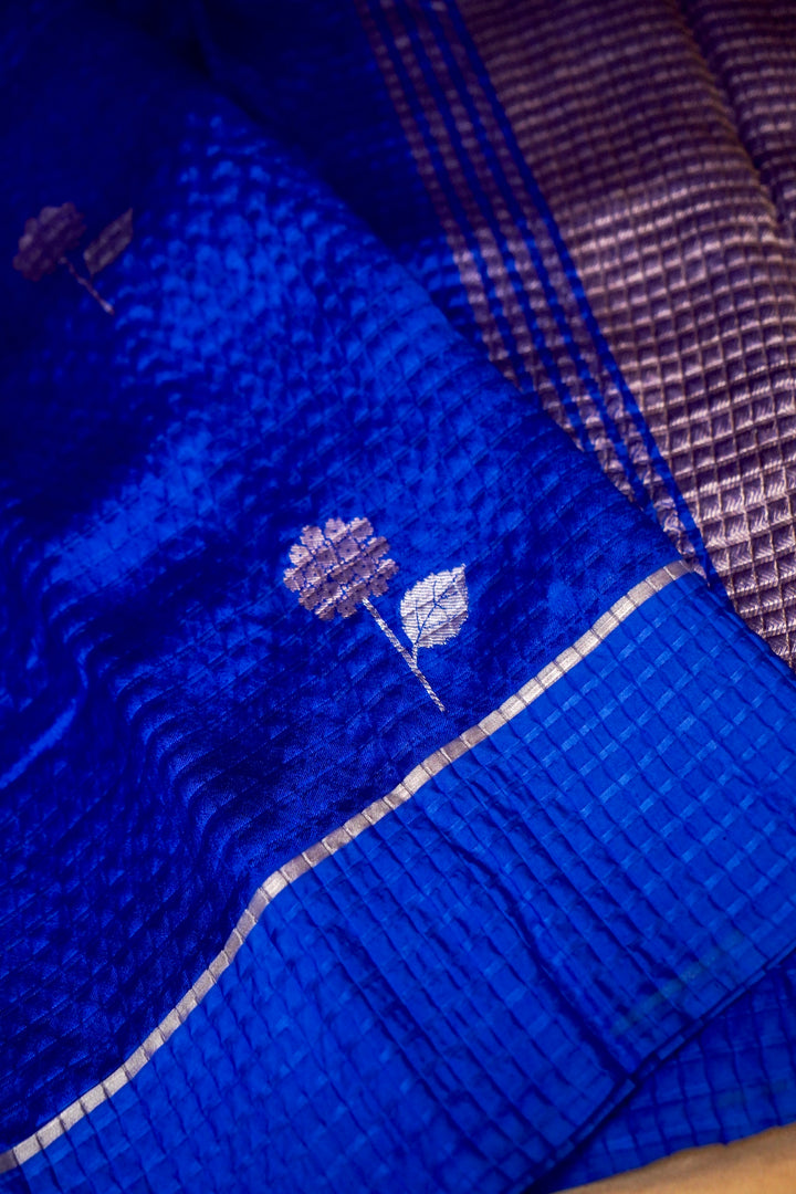 Royal Blue Crush Pure Katan Silk Banarasi Butidar Saree View 3
