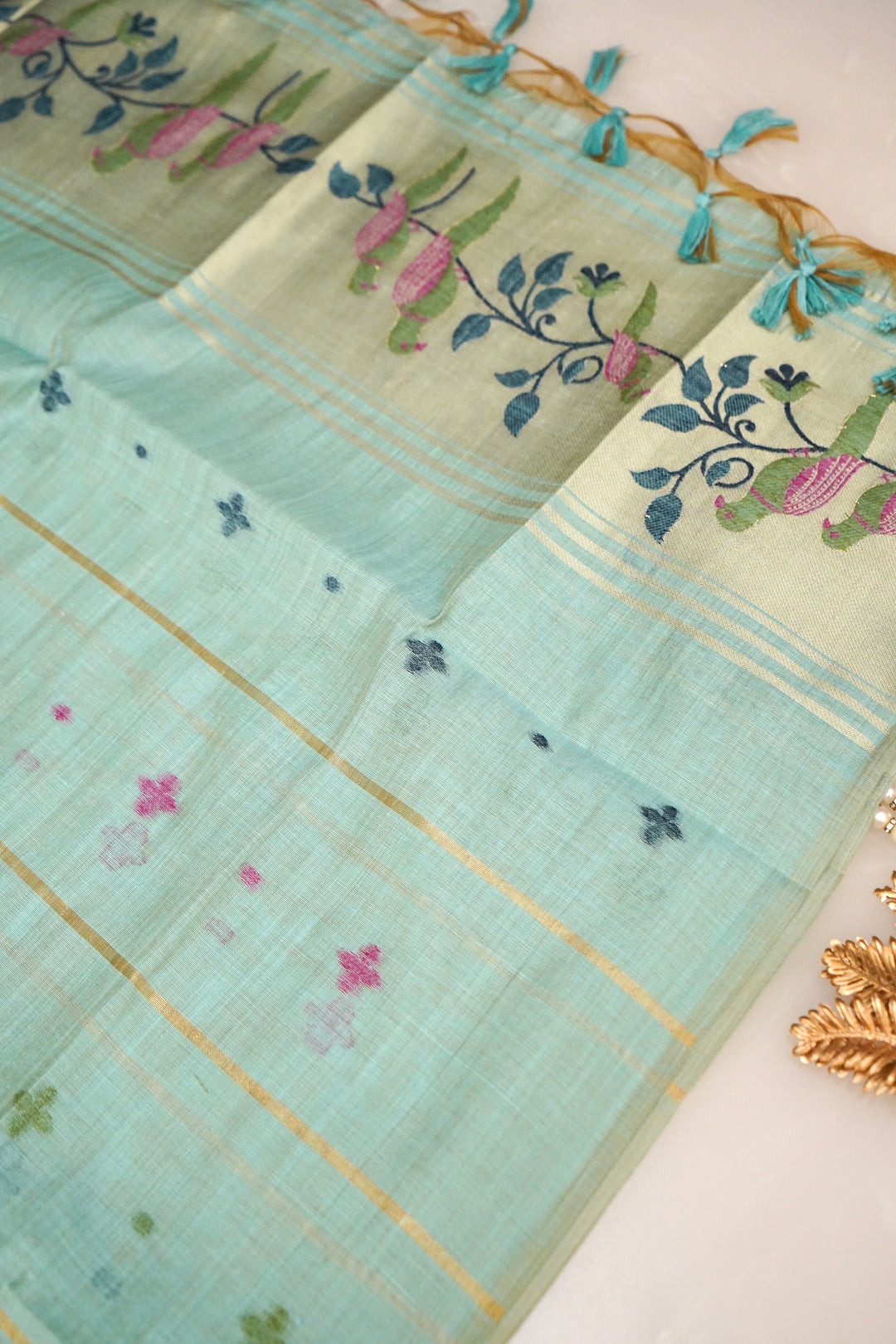 Graceful Pastel Blue Meenakari Bird Motif Suit Set