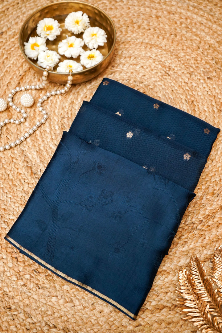 Teal Blue Banarasi Kota Saree with Silk Border &amp; Paithani Inspired Weaving