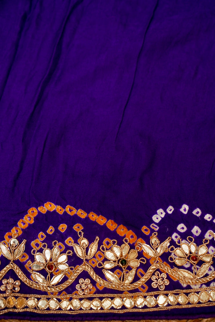 Royal Purple Pure Gajji Gharchola Saree with Gota Patti Hand Embroidery