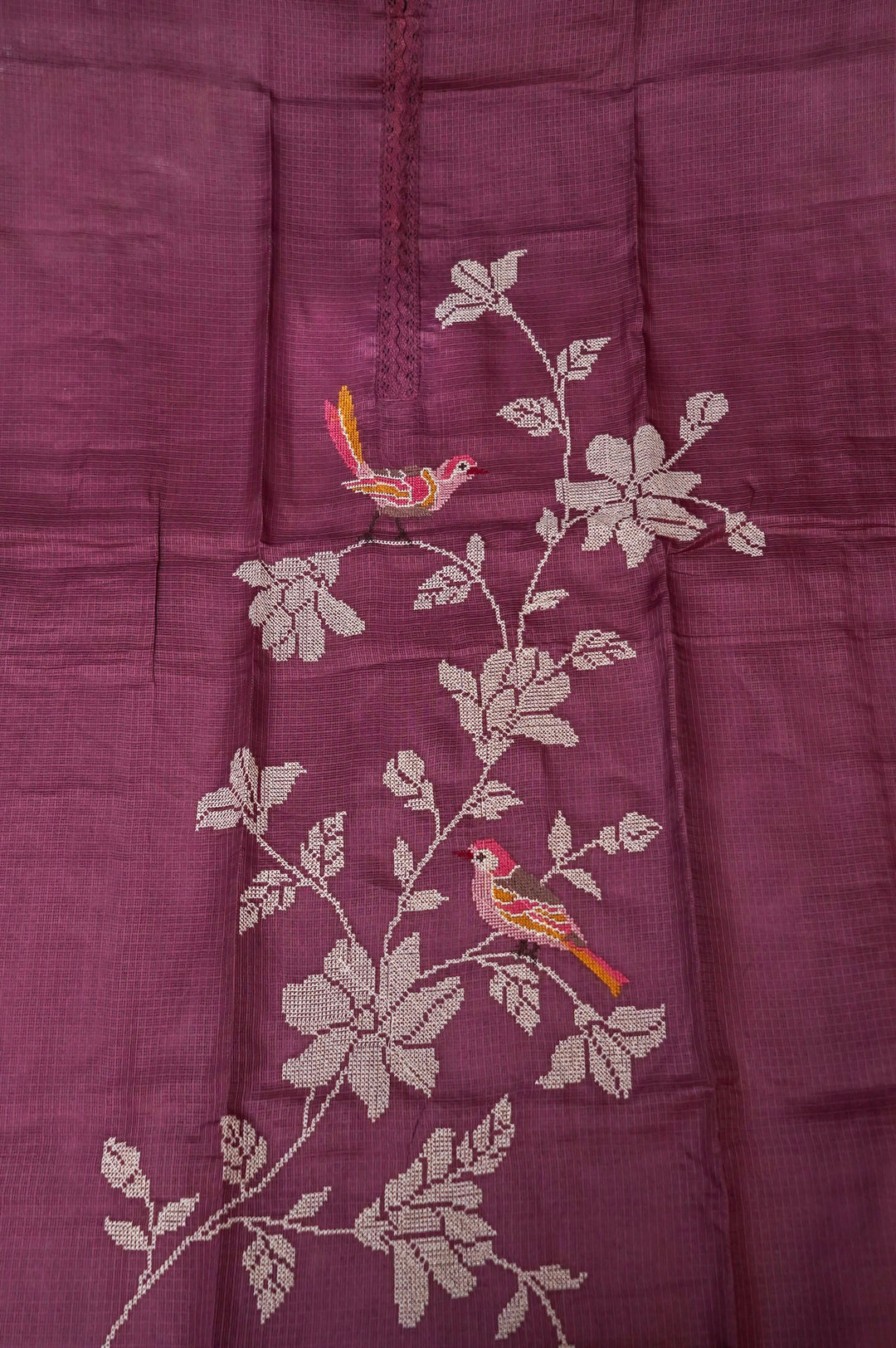 Onion Pink Pure Kota Suit Set with Cross Stitch Embroidery View 6