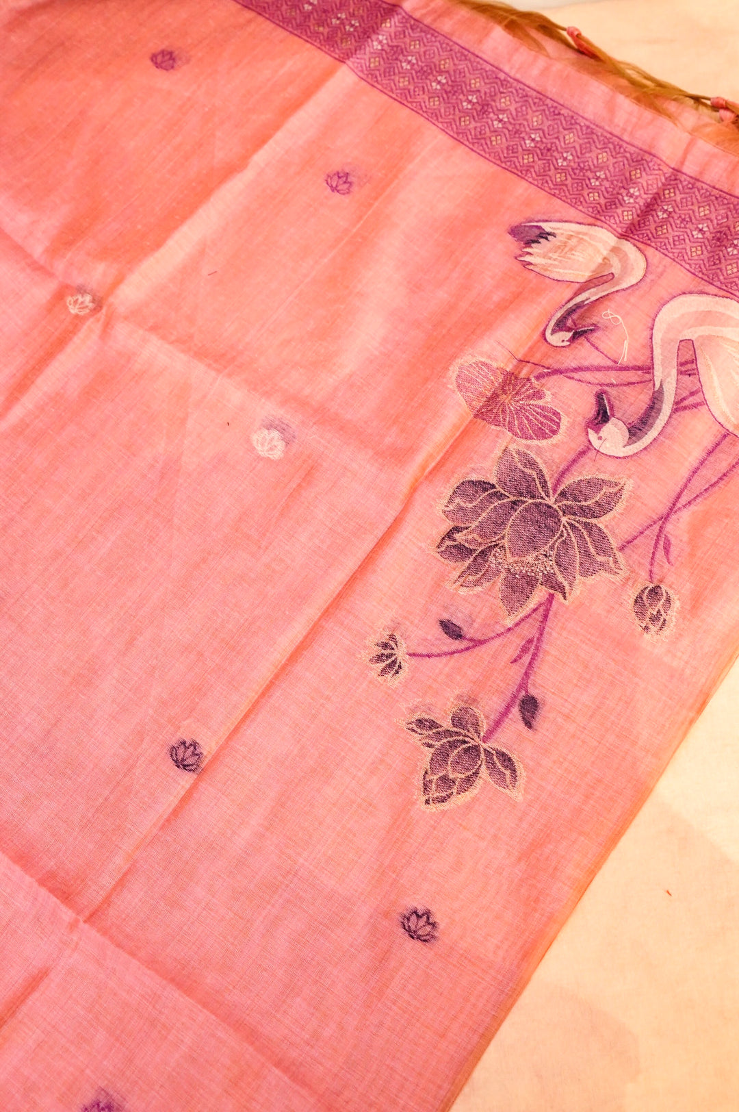 Peach Cotton Silk Suit Set with Resham Embroidery