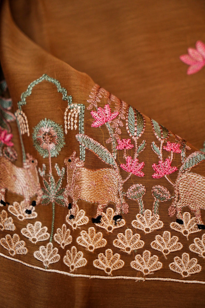 Mustard Pure Chanderi Silk Pichwai Suit Set