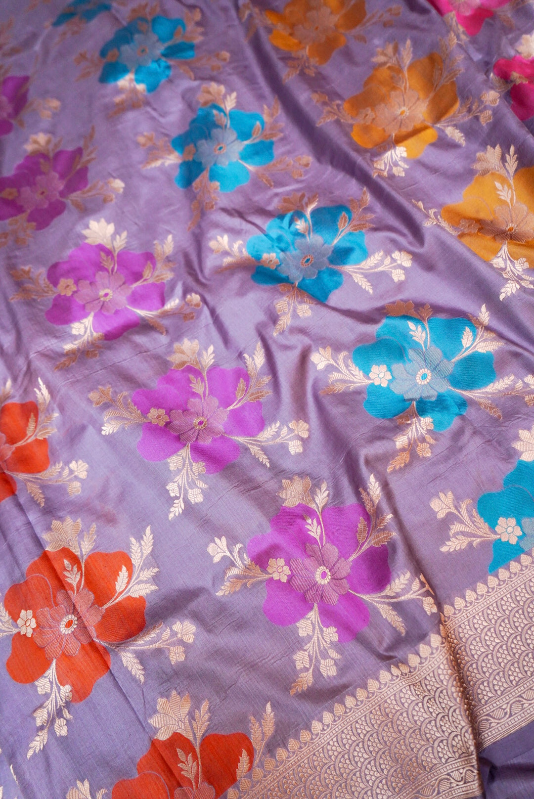 Handwoven Banarasi Lavender Pure Katan Silk Multi Meenakari Jaal Saree