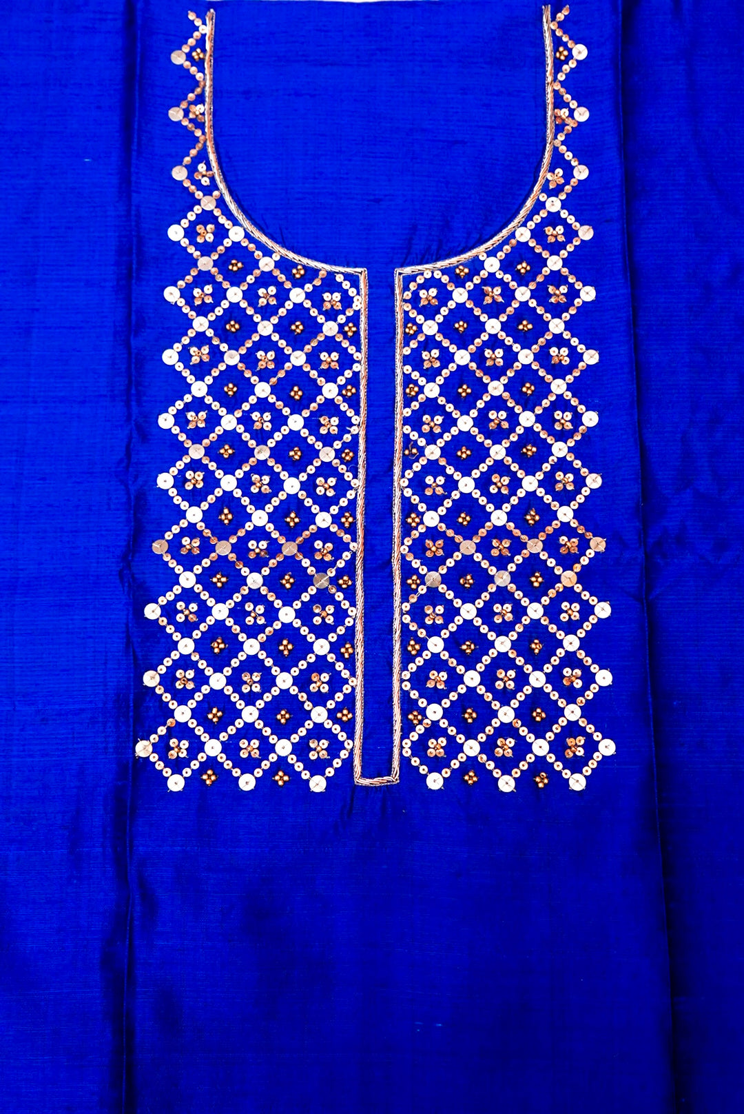 Royal Blue Handloom Raw Silk Suit with Organza Dupatta