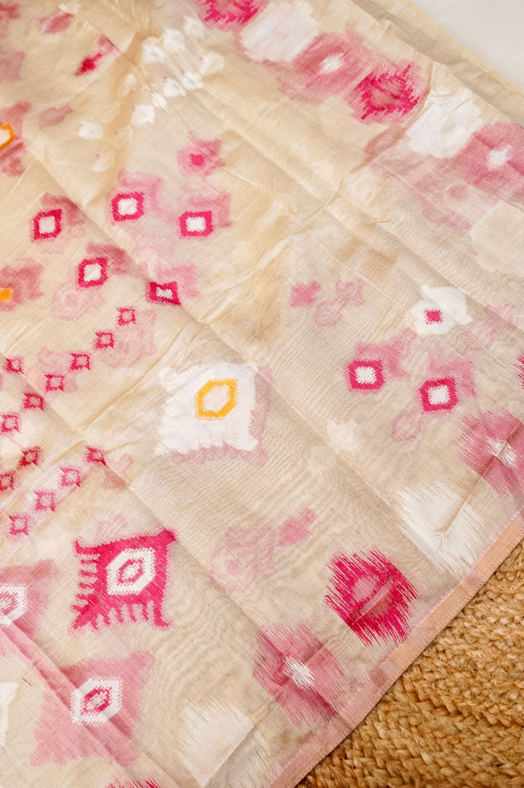 Off White Ikat Print Unstitched Suit Set