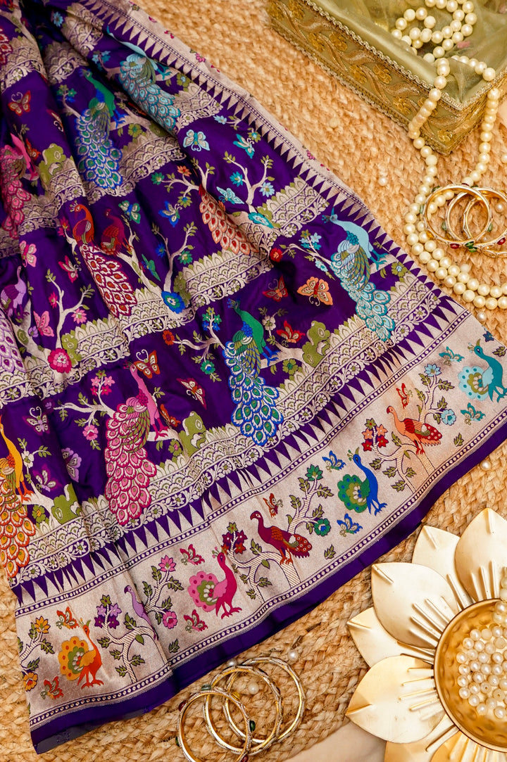 Handwoven Banarasi Pure Meenakari Shikargah Katan Silk Saree View 7