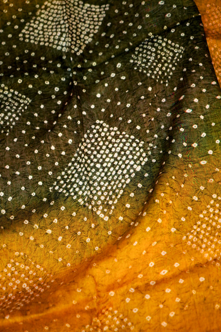 Radiant Mustard Kalamkari and Bandhej Printed Silk Saree