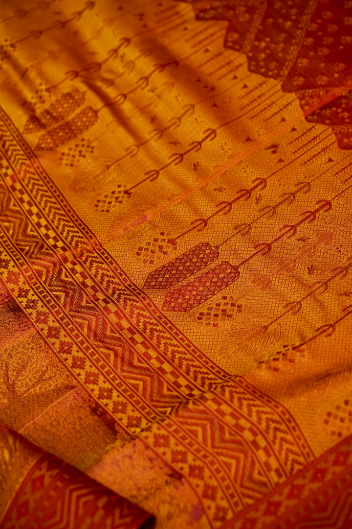 Mustard Yellow Handwoven Pure Banarasi Tanchoi Silk Saree