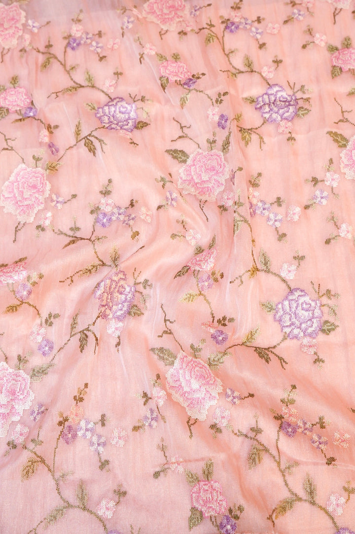 Pastel Pink Banarasi Crush Tissue Silk Suit Set with Embroidery Work