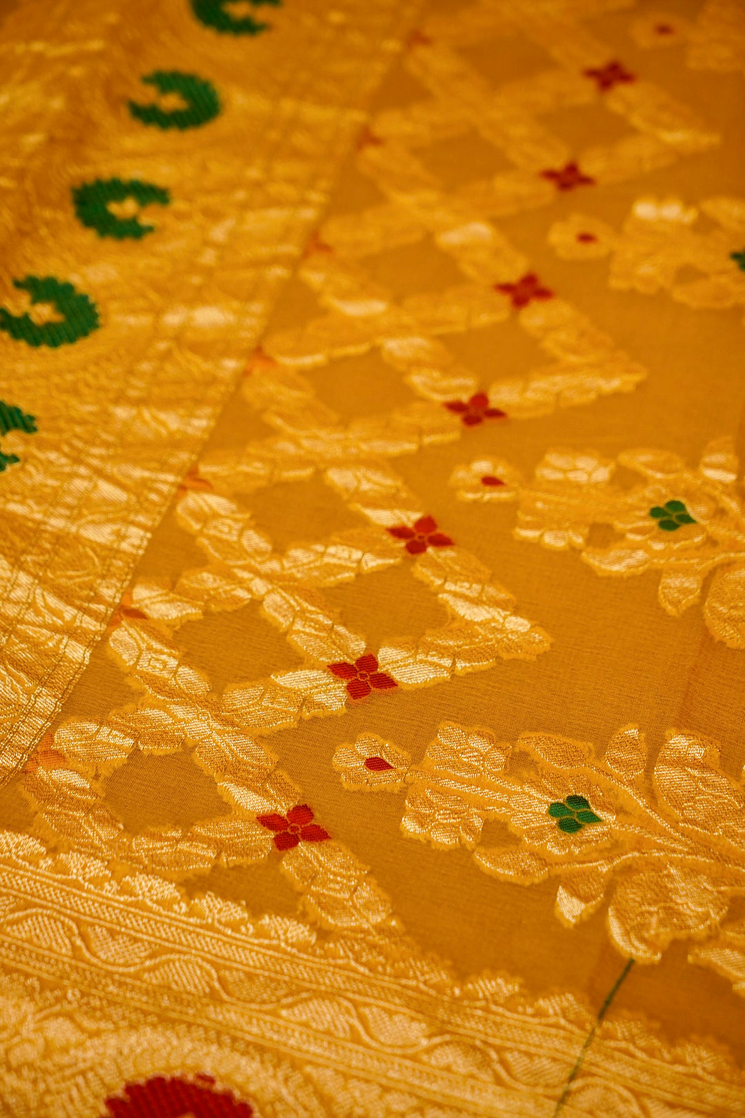 Haldi Wear Yellow Pure Khaddi Georgette Meenakari Saree View 7