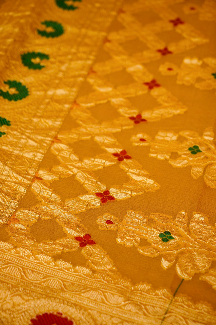 Haldi Wear Yellow Pure Khaddi Georgette Meenakari Saree View 7