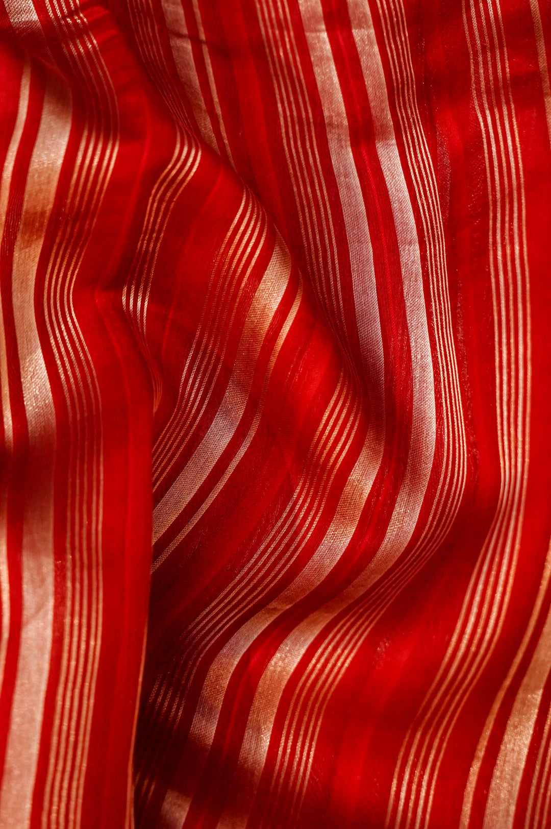 Pure Banarasi Silk Saree with Stripes & Shibori Weaving in Bridal Red