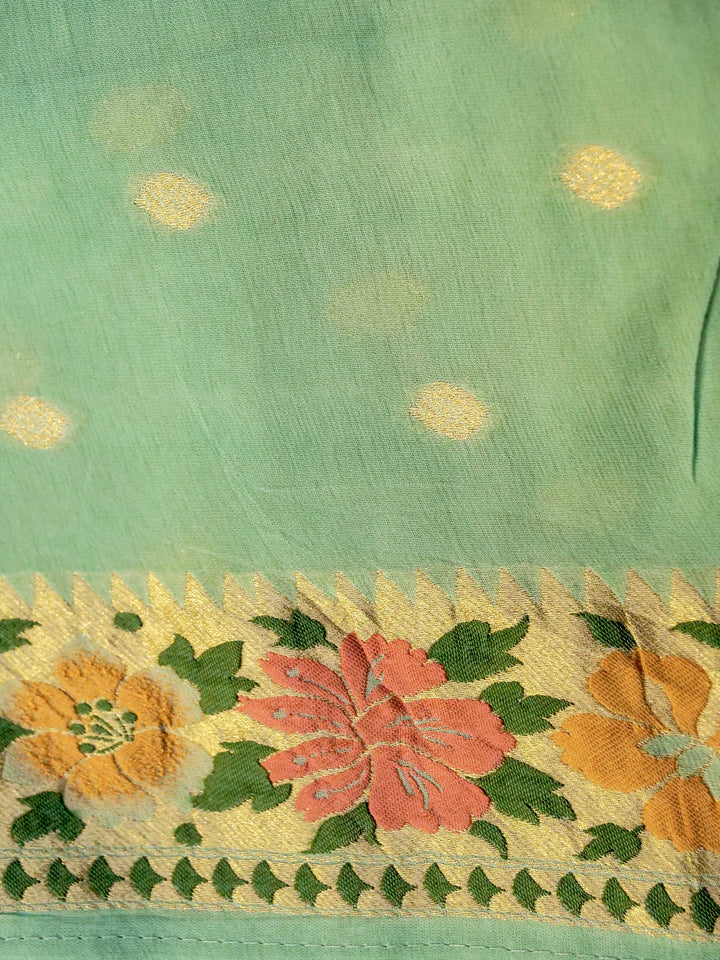 Emerald Whispers Sage Green Khaddi Georgette Saree with Resham Weave Meenakari Jaal Design