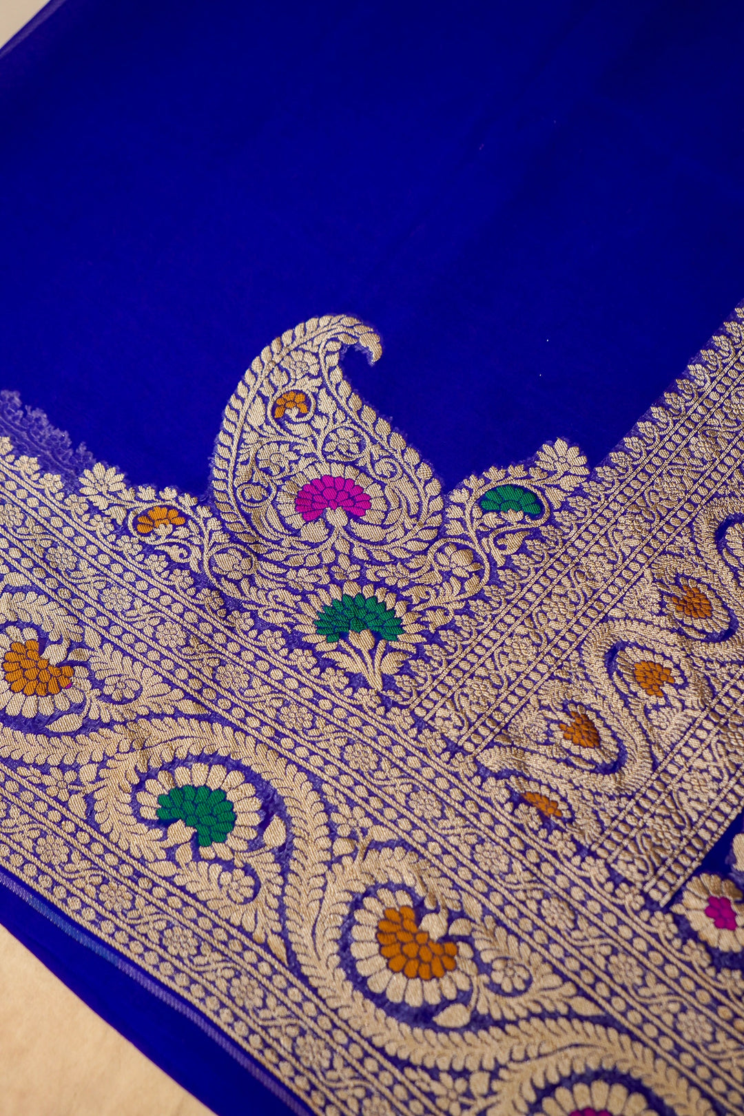 Royal Blue Banarasi Khaddi Chiffon Konia Pallu Meenakari Saree View 4