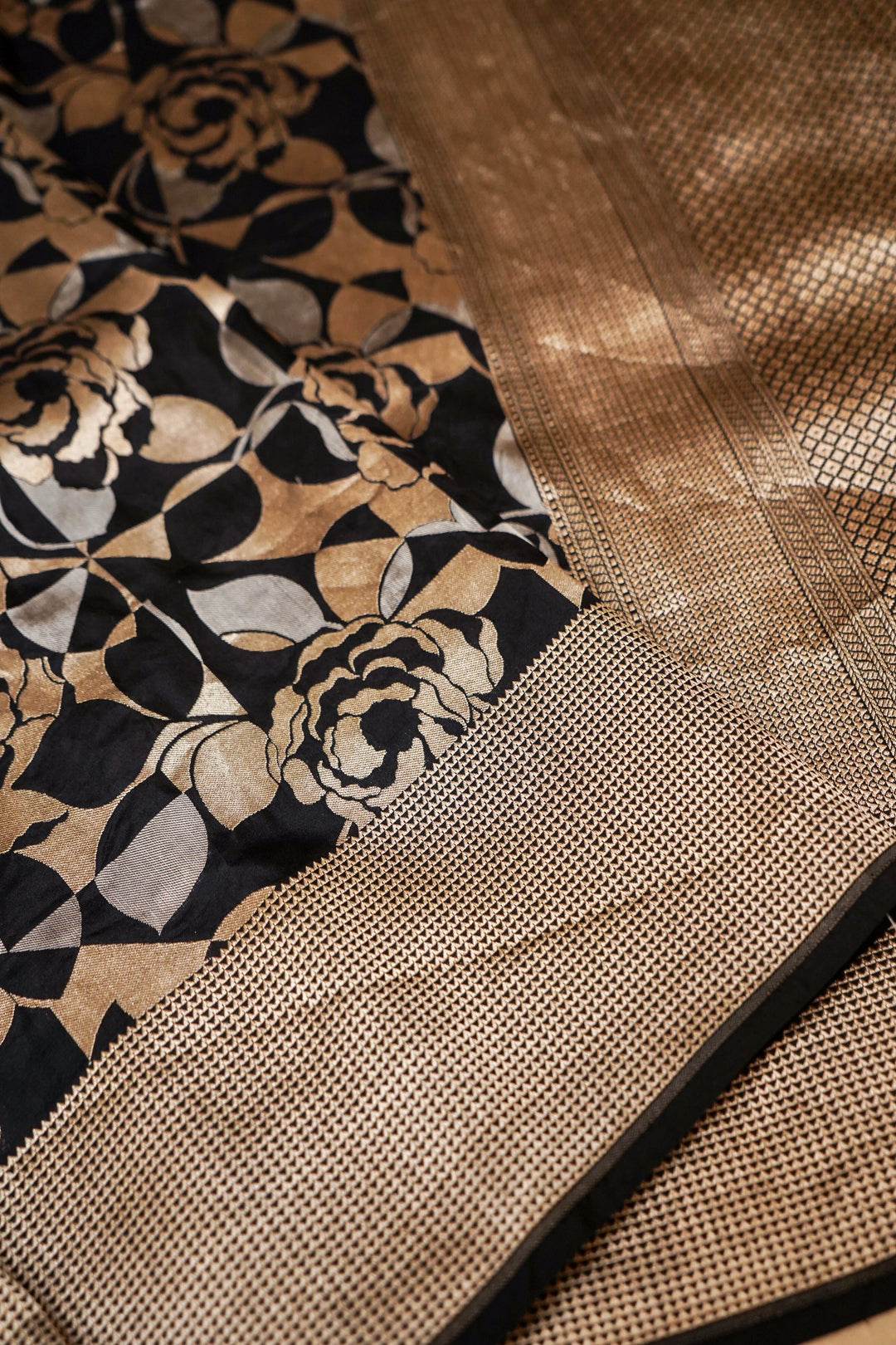 Midnight Modern Contemporary Handloom Pure Katan Silk Banarasi Saree View 3