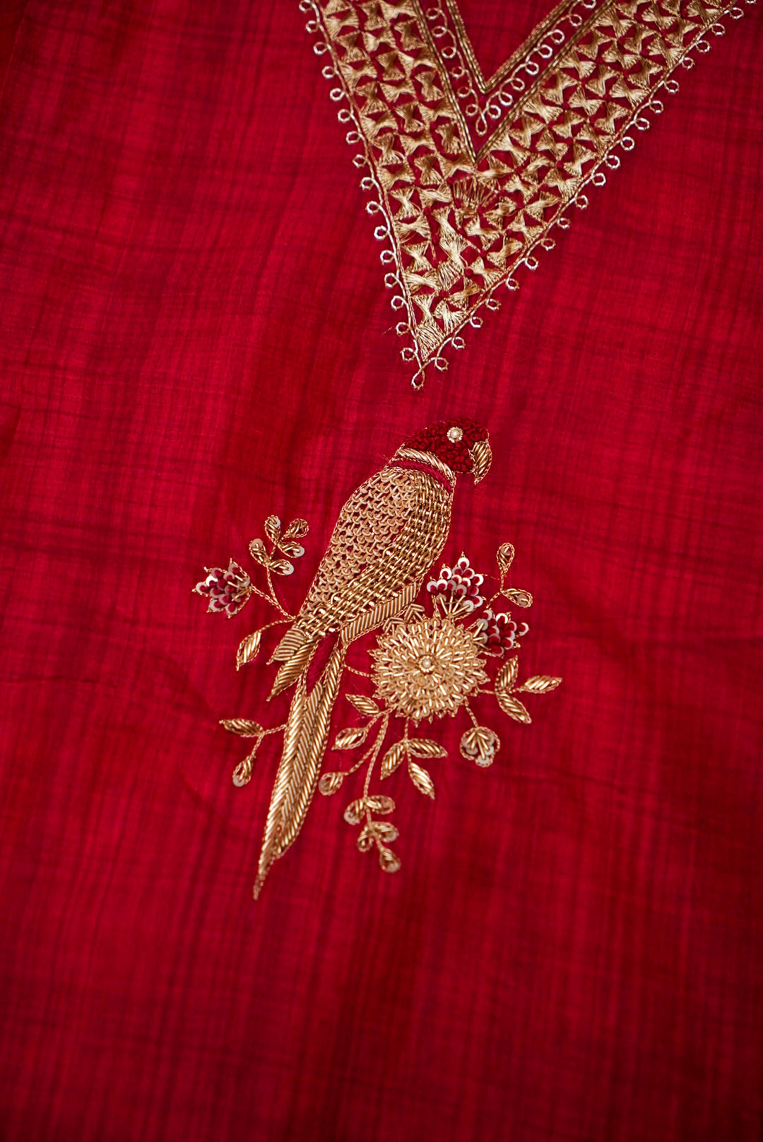 Pure Chanderi Silk Suit with Zardozi Embroidery and Gotta Lace Dupatta