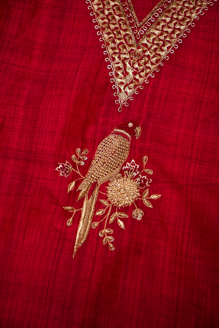 Pure Chanderi Silk Suit with Zardozi Embroidery and Gotta Lace Dupatta