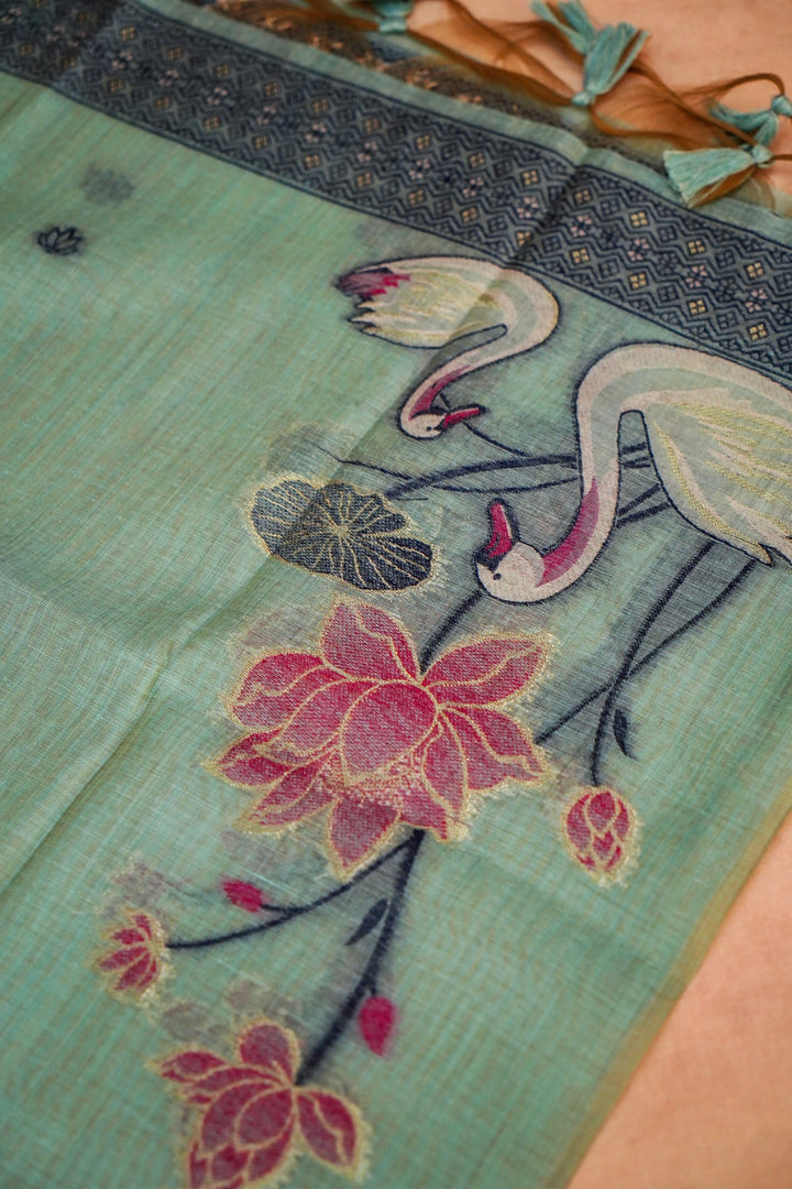 Sea Green Cotton Silk Suit Set with Resham Embroidery